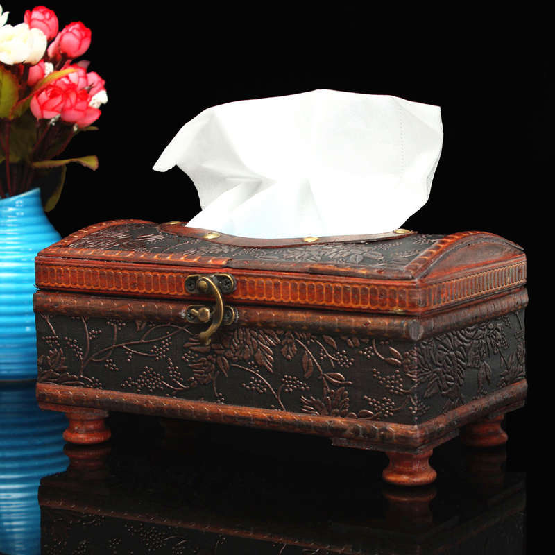 Retro Vintage Wooden Tissue Box Rectangular Paper Cover Case Napkin Holder Gift Kitchen Storage R...