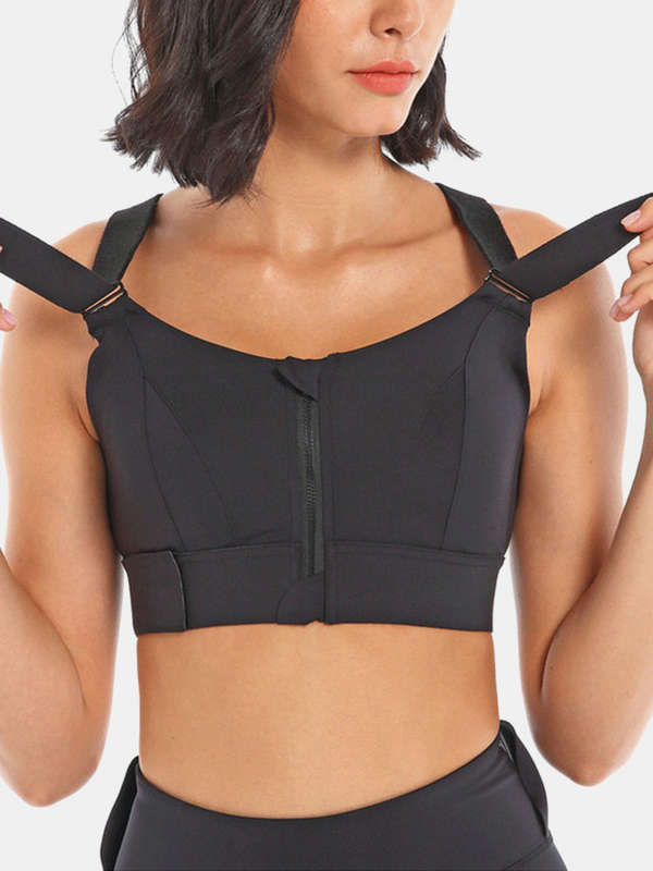 Women Adjustable Front Zipper Sports Bra Shockproof Breathable Rimless Sports Y