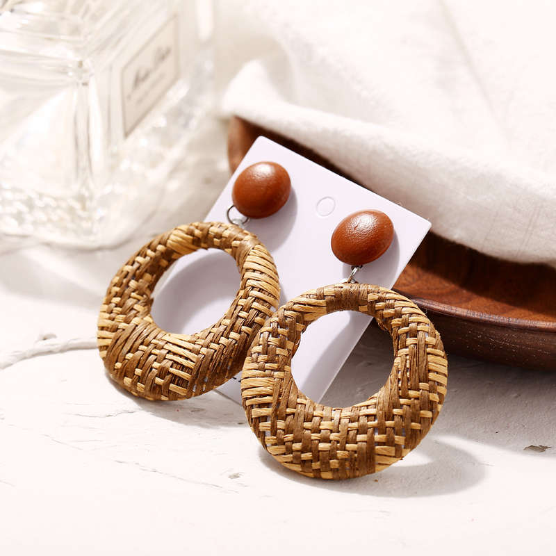 New African Hallow Braided Circle Earring Retro Style Ear Drop Earring For Women