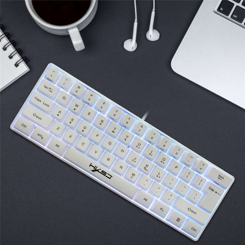 HXSJ V700 61 Keys Gaming Keyboard USB Wired LED Backlit Multiple Shortcut Keys Mini Mechanical Feel