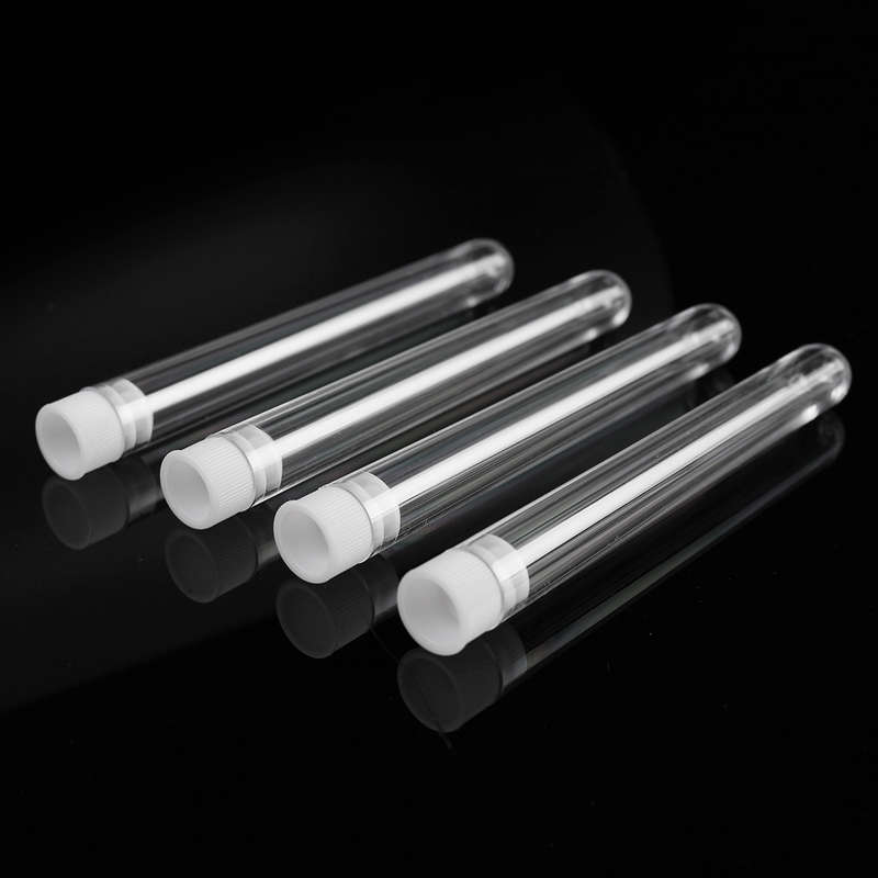 50Pcs 12x100mm Clear Plastic Test Laboratory Tubes Container with White Pus