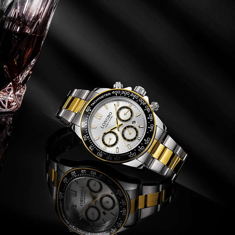 LONGBO 80522 Luminous Display Fashion Full Steel Strap Waterproof Business Men Quartz Watch