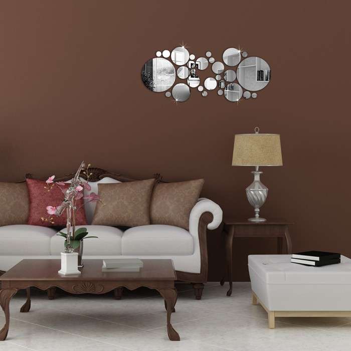 28Pcs 3D Sticker Modern Art Acrylic Silver Round Mirror Removable Wall S