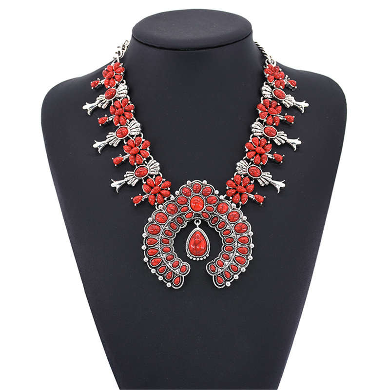 New Bohemia Turquoise Blossom Necklace Flower Pendant Chain Choker Best Gifts Fo