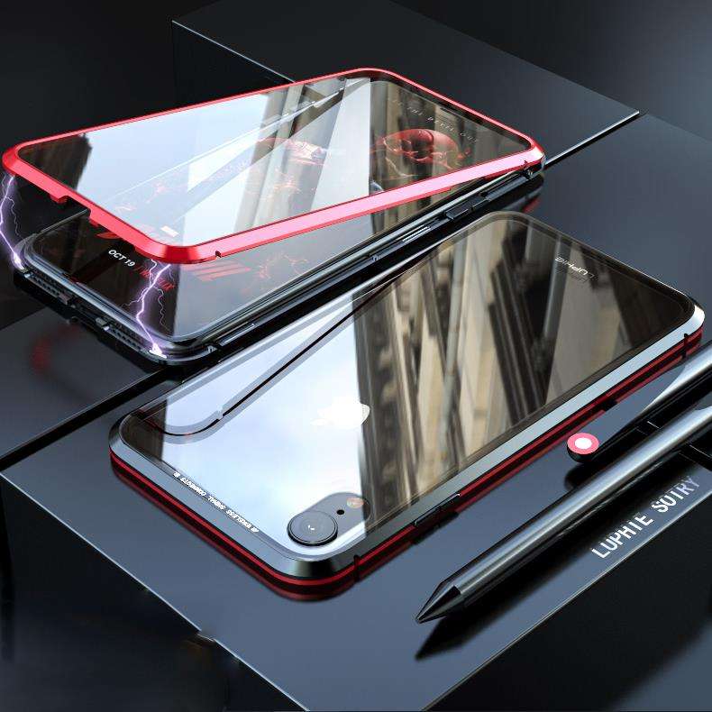 Luphie 360 Front Screen Protector & Back Glass Cover Metal Magne (Apple Model iPhone XR Color Black)