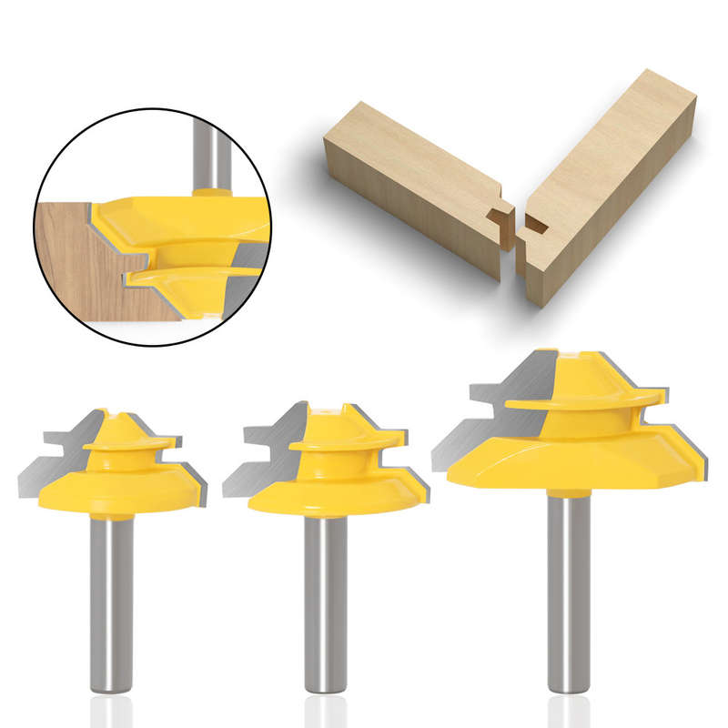 Drillpro 8MM Shank 45 Degree Lock Miter Router Bit Tenon Milling Cutter Woodworking Tool Fo (Type B)