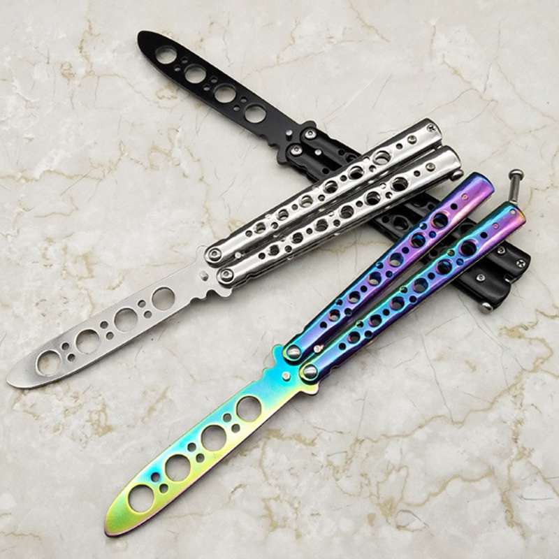 HUOHOU Colorful Stainless Steel EDC Knife Butterfly Training Outdoor Knife Competition Knife Blunt T