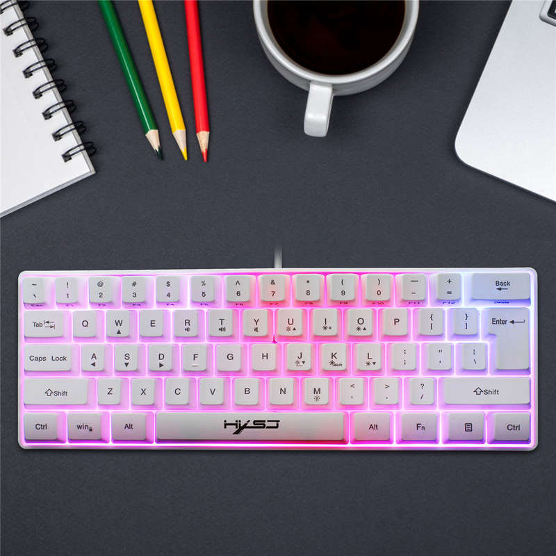 HXSJ V700 61 Keys Gaming Keyboard USB Wired LED Backlit Multiple Shortcut Keys Mini Mechanical Feel