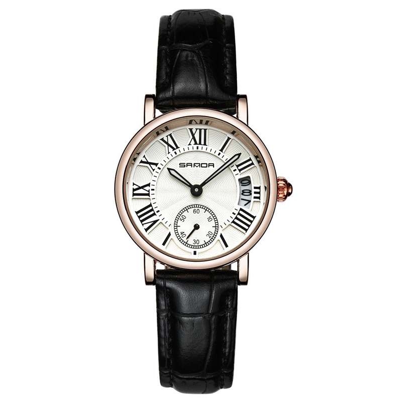 SANDA P206 Leather Women Fashion Style Lady Dress Quartz Watch (Color Pink)