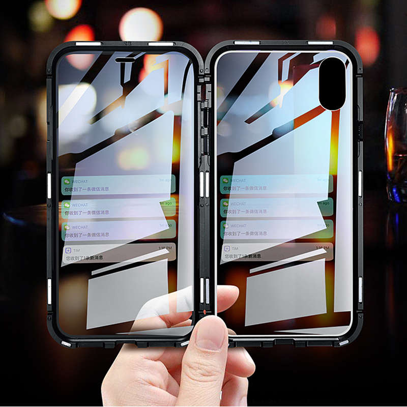 Luphie 360 Front Screen Protector & Back Glass Cover Metal Magne (Apple Model iPhone XR Color Black)