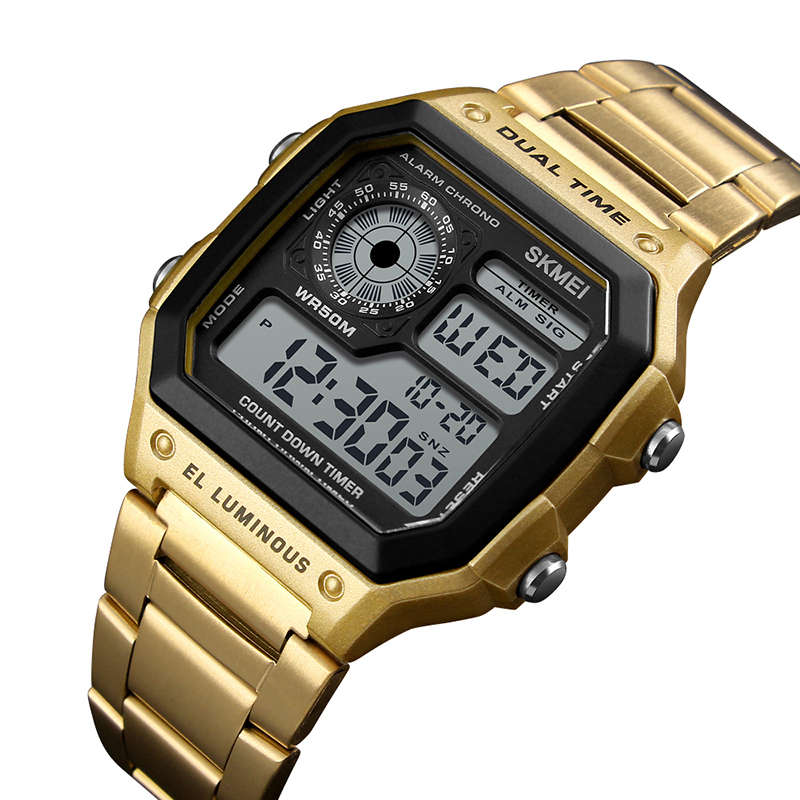 SKMEI 1335 Digital Watch Men Chronograph Alarm Watch Fashion Style Stainless Steel (Color Rose Gold)