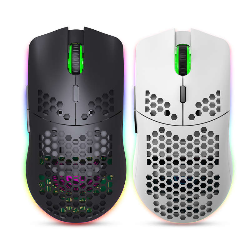 HXSJ T66 2.4Ghz Wireless Mouse 800-3600DPI Honeycomb Hollow Lightweight RGB Lighting Rechargeable Mo