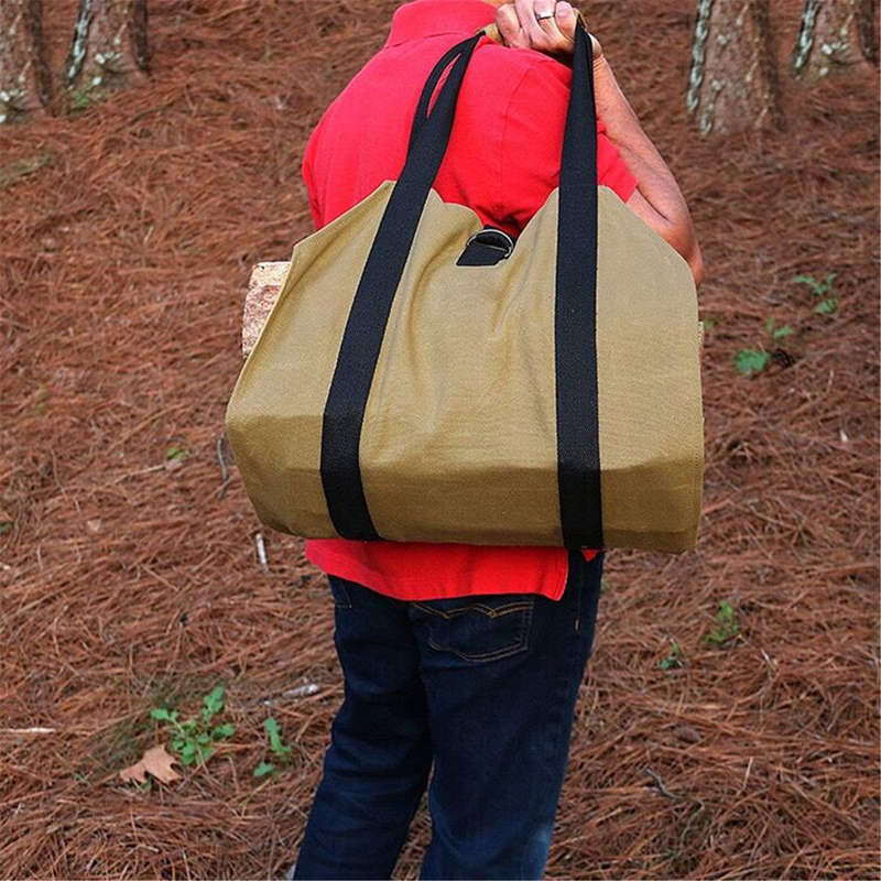 Log Carrier Wood Carrying Tool Bag Firewood Carrier for Fireplace 16oz Waxed Canvas