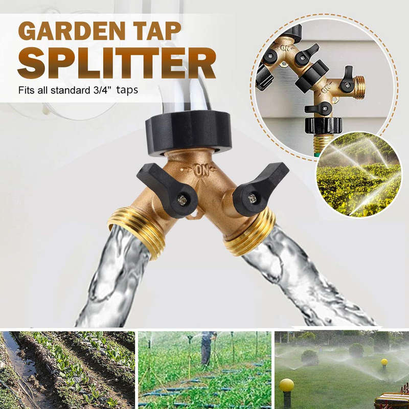 3/4 Inch 2 Way Brass Hose Faucet Manifold Garden Tap Splitter Water Segregator Pipe Divider Switcher