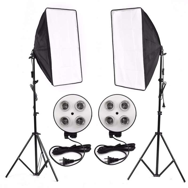 New Photo Video Studio Lighting Kit 4-Socket E27 Lamp Holder Softbox Light Stands EU