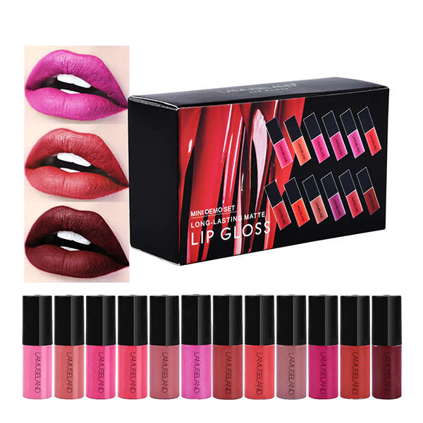 12 Colors Matte Liquid Lip Stick Set Mini Lip Gloss Travel Kit Long-Lasting Waterproof