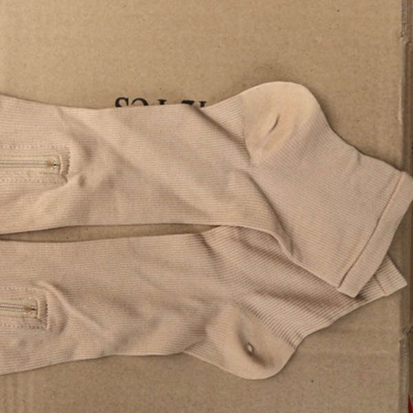 1 Pair Zip Sox Compression Socks Zipper Leg Support Knee Stockings Open Toe (Color Beige SIZE. S)