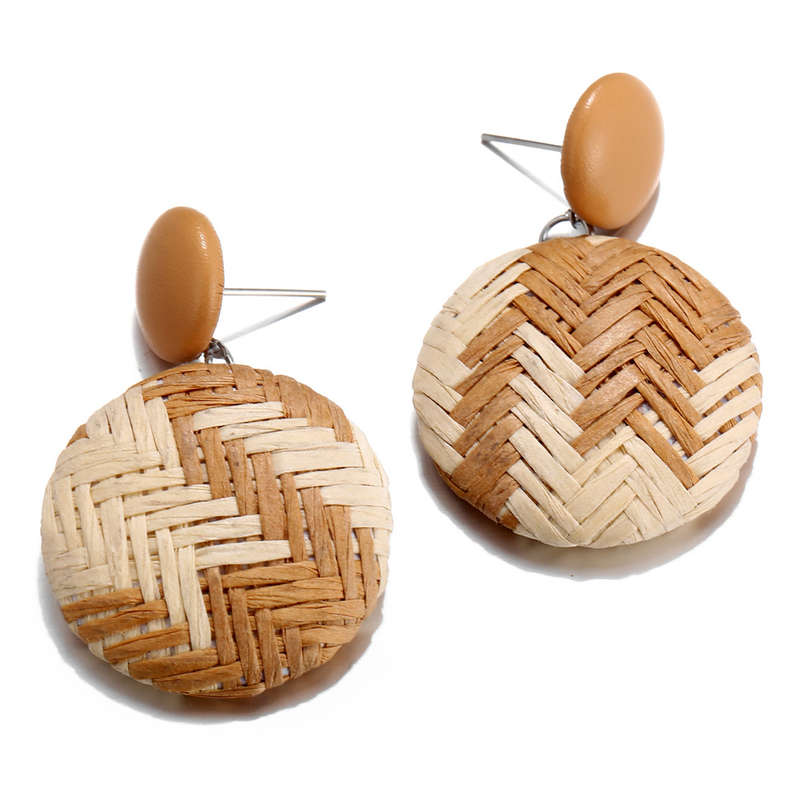 New African Paper Weaving Big Earring Retro Style Round Circle Ear Drop Earring