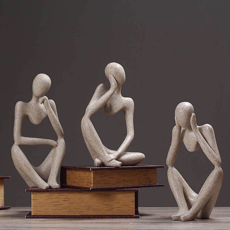 Thinking Thinker Resin Statue Sculpture Ornament Abstract People Home Decorations