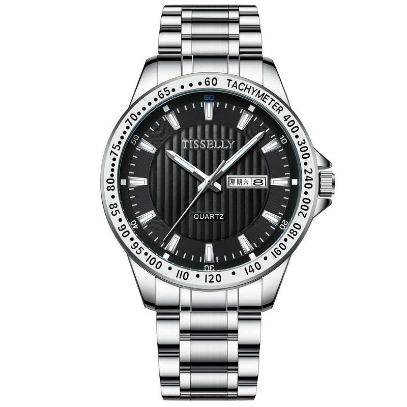 TISSELLY Fashion Casual Men Watch Alloy Steel Band Luminous Pointers Business 3