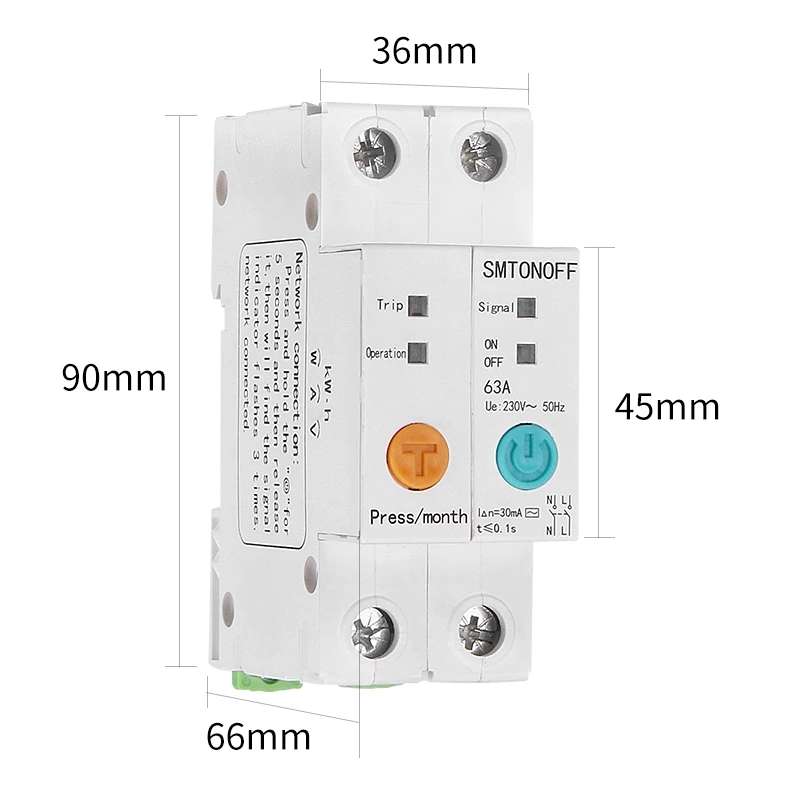 2P 63A eWelink Single Phase Din Rail WIFI Smart Switch Energy Meter Leakage Protection Remote Read K