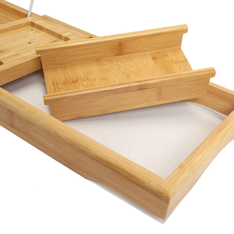 New Honana BX-816 Expandable Bamboo Bath Caddy Wine Glass Holder Tray Over Bathtub Rack Suppor