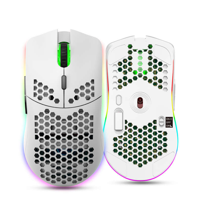 HXSJ T66 2.4Ghz Wireless Mouse 800-3600DPI Honeycomb Hollow Lightweight RGB Lighting Rechargeable Mo