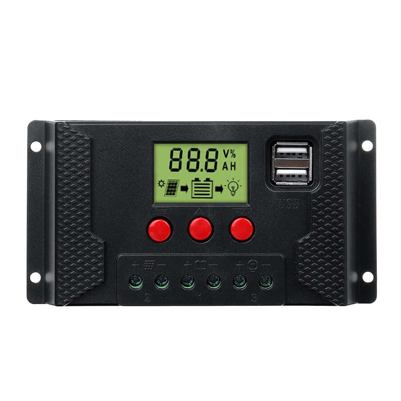 10-60A 12V/24V PWM LCD Solar Charger Controller Solar Panel Battery Dual USB