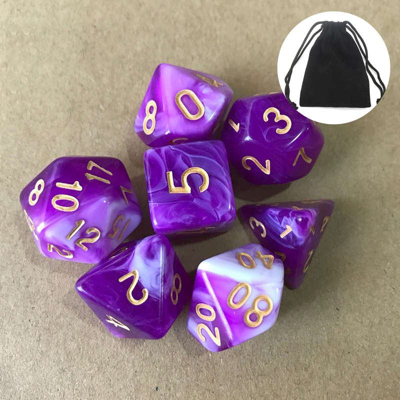 7pcs Polyhedral Dices TRPG Game Dungeons And Dragons Dices with Storage Bag (Color Green)