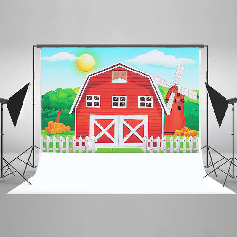 Photography Backgrounds Photo Studio Props Cartoon Red Farm Animals Birthday Party Backdro (SIZE. L)