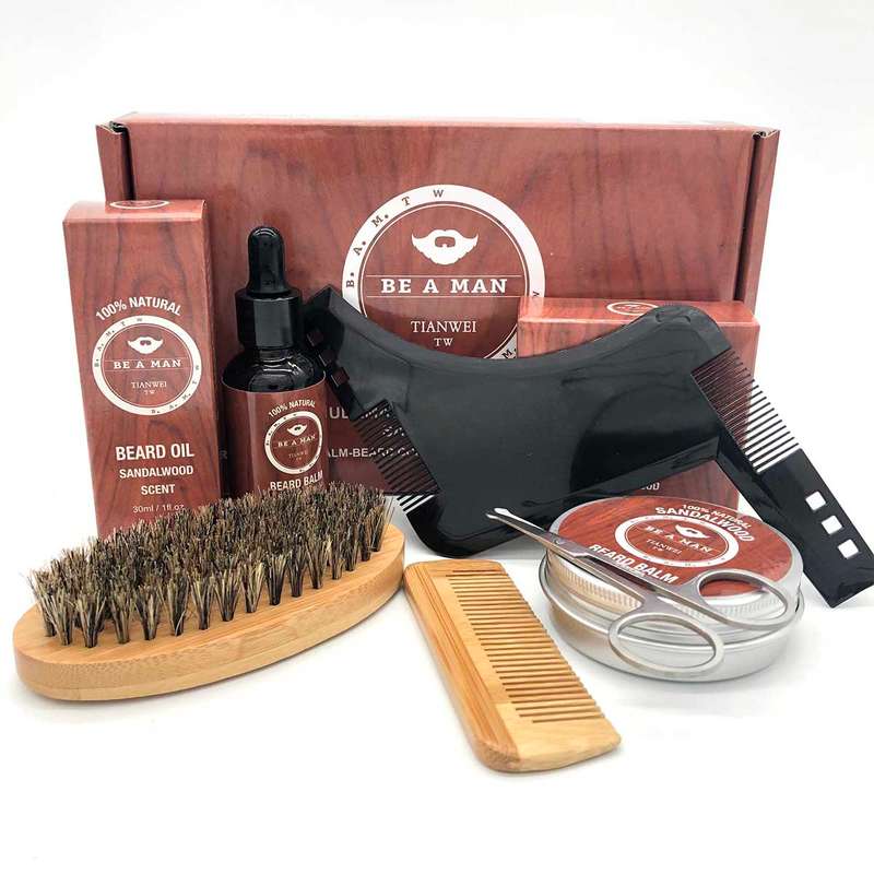 6Pcs/set Beard Care Comb Beard Balm Beard Oil Brush Grooming Styling Tools Kit
