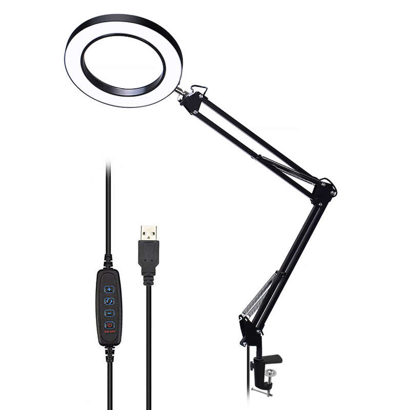 Daniu Lighting Led 5X 740Mm Magnifying Glass Desk Lamp With Clamp Hands Usb-Powered Led Lamp Magnifi
