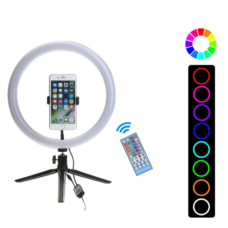 Desktop Removable Tripod Stand Phone Clip Holder with Flash LED Ring Fill Light for Live Makeup