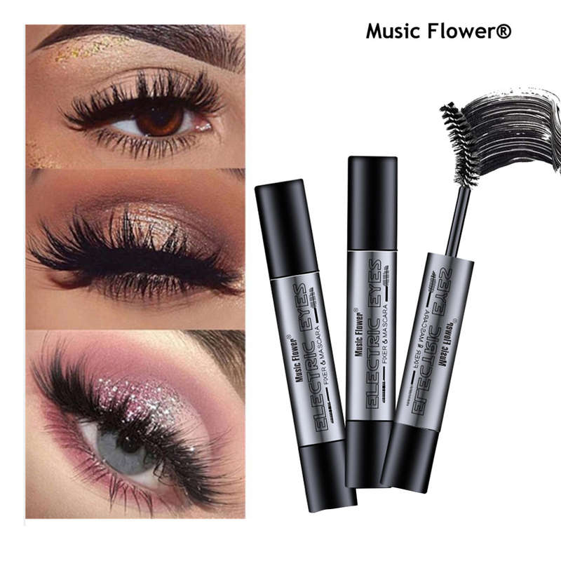 Music Flower Black Thick Double Brush Mascara Electric Eye Fixer Makeup Waterproof Longlasting Curli