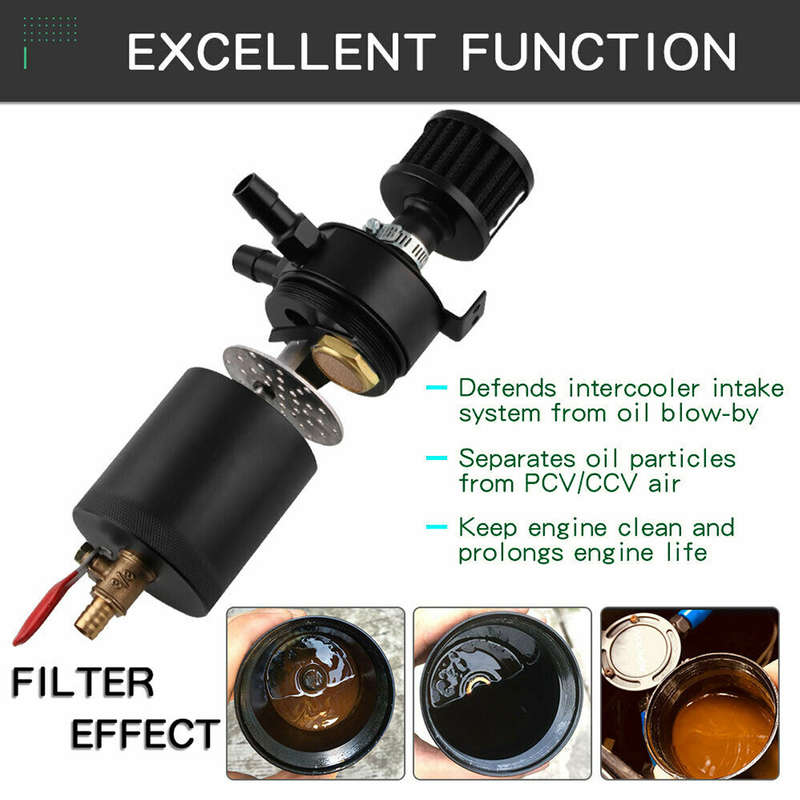 Universal 2-Port Oil Catch Can Tank Reservoir Fuel with