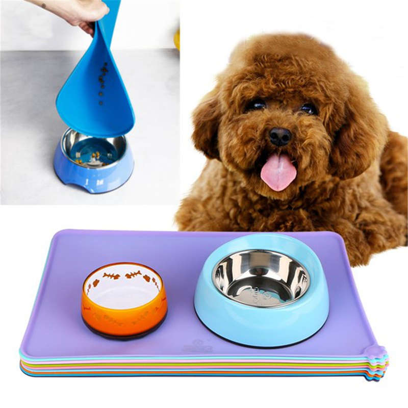 Silicone Dog Placemat Pet Cat Dish Bowl Feeding Food Water Mat Wipe Clea