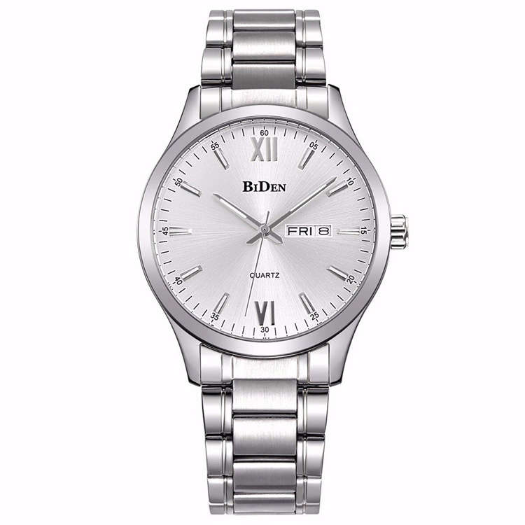 BIDEN 0032 Full Steel Waterproof Men Watch Casual Style Calendar Quartz Watches (Color Silver)