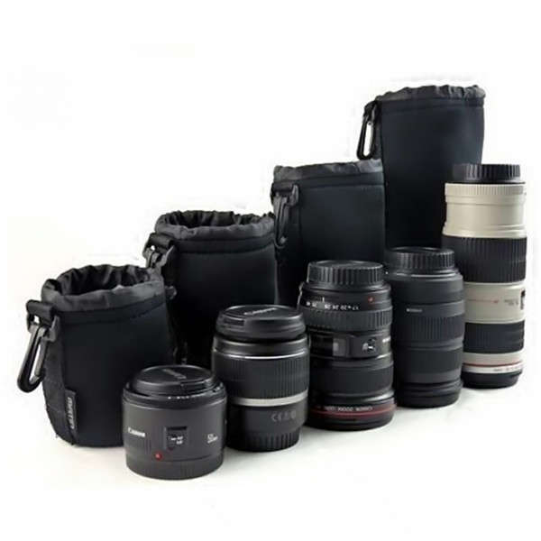 New 4Pcs Soft Neoprene S M L XL Lens Pouch Bag For Canon Nikon Sony Pentax DSLR Camera