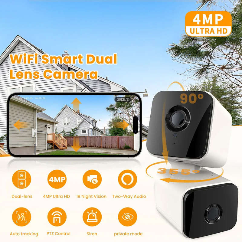 Tuya 4MP Smart WiFi IP Camera Dual Lens Human Detection IR Night Automatic Tracking Camera Works Wit