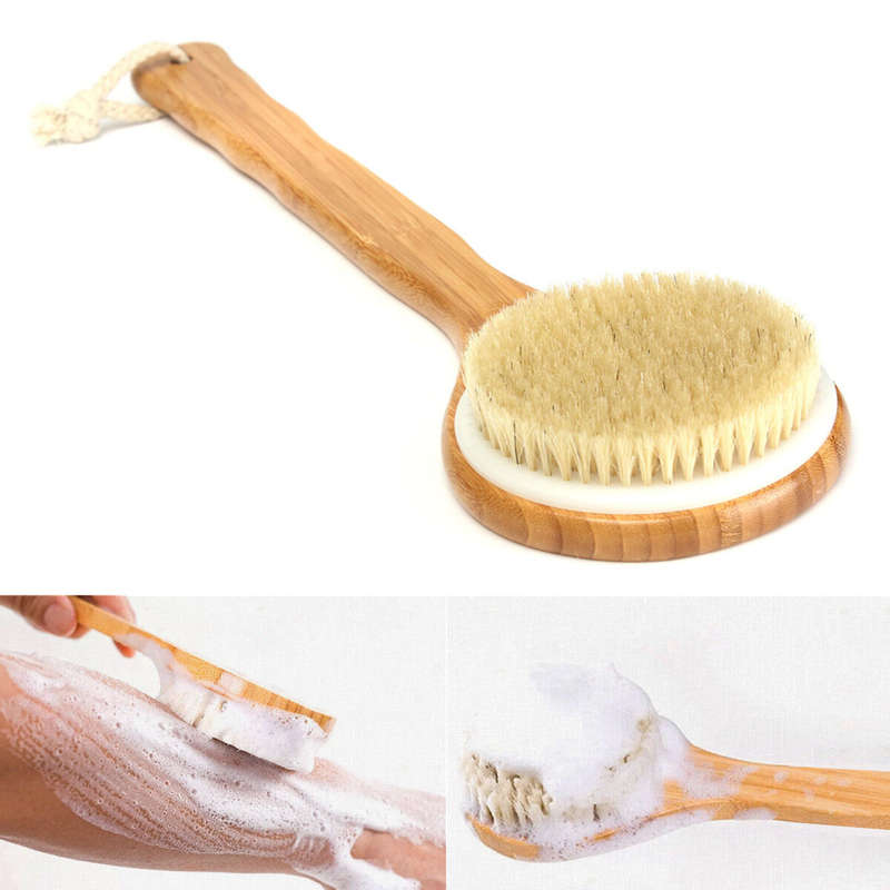 Wooden Handle Bristle Bath Shower Back Exfoliate Massage Brush