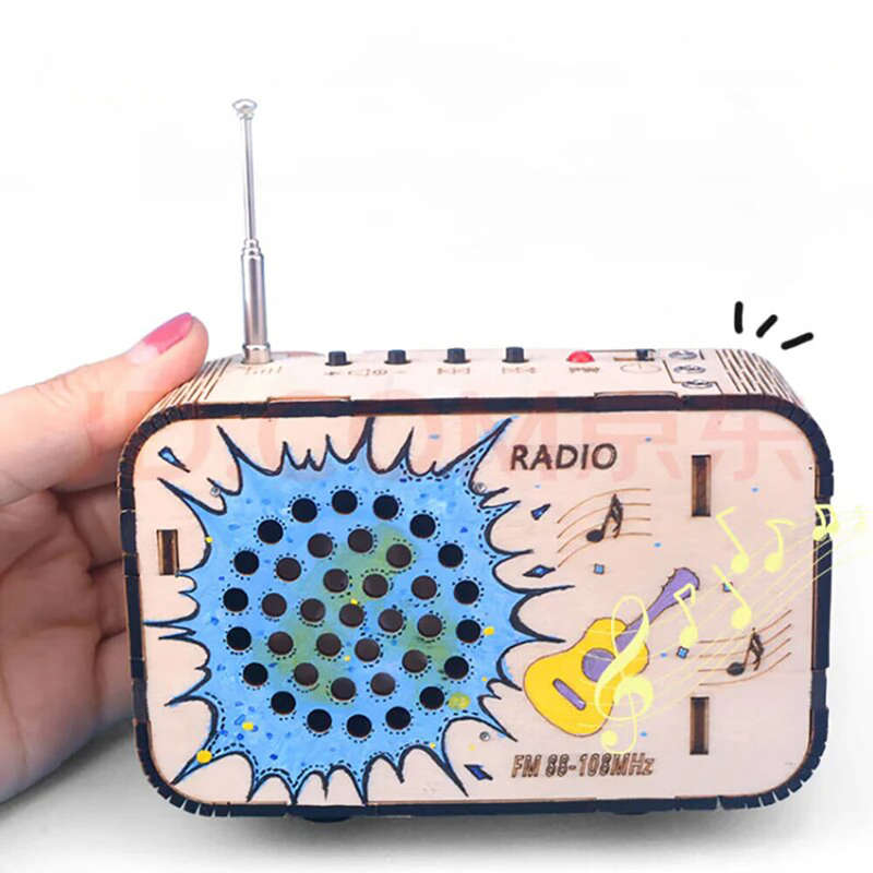 Small Science Technology Mini Wooden DIY Radio Models Handmade Homemade Assembly Puzzles Color Craft