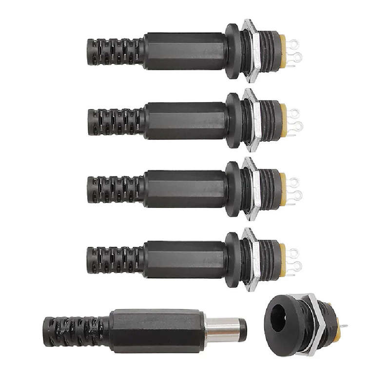 10PCS (5Pairs) 12V 3A 5.5 x 2.1mm Plastic Male Plugs DC022 DC Power Socket Female Jack Screw Nut Pan