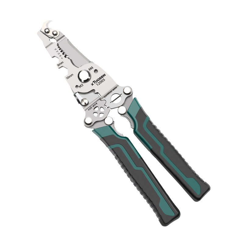 Foldable Wire Stripper Plier Needle Nose Carbon Steel Blade 223mm Ergonomic Handle Black and Green M