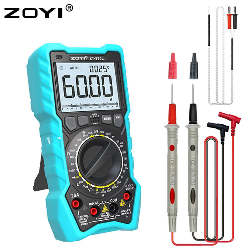 ZOYI ZT-980L Digital Multimeter 6000 Count Transistor Test Frequncy Diode Triode Temperature Inducta