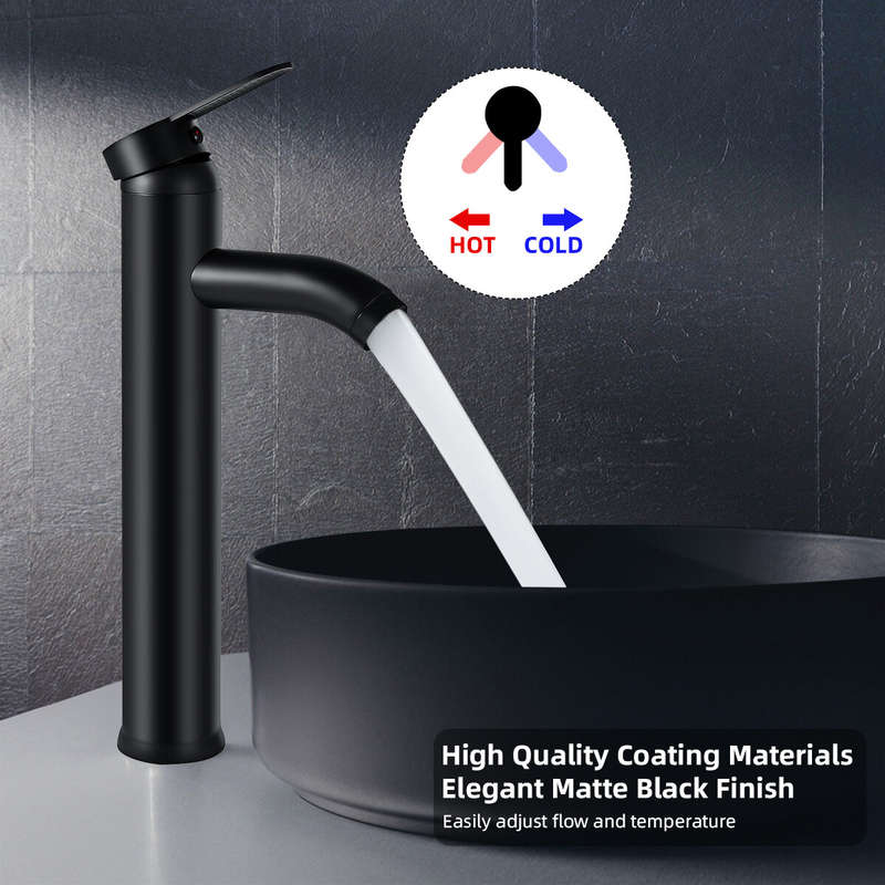 Black Bathroom Faucet Hot Cold Water Sink Mixer Tap Stainless Steel Paint Basin Faucets Single Hole