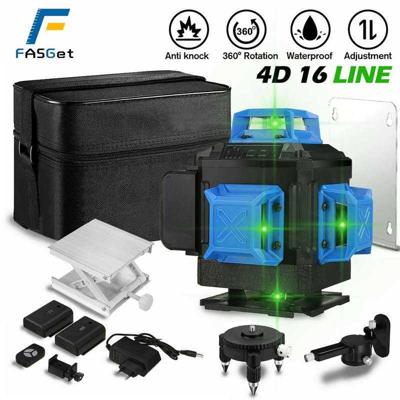 FASGet 16 Lines 4D Laser Level Self-Leveling 360 Horizontal And Vertical Super Powerful Green Laser
