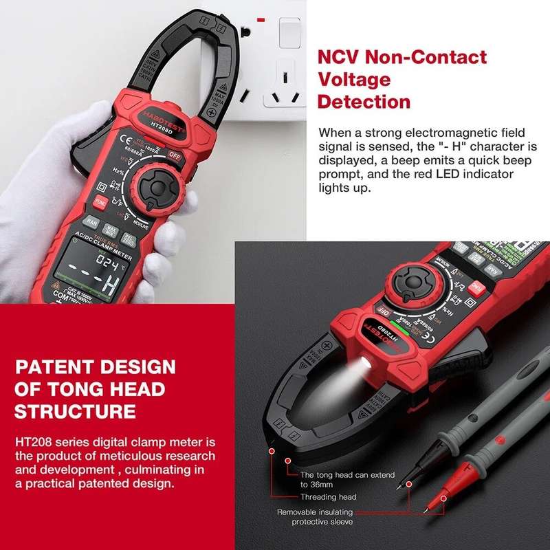 HABOTEST Digital Clamp Meter Multimeter High-Precision DC Voltage and AC Current Measurement Tool wi