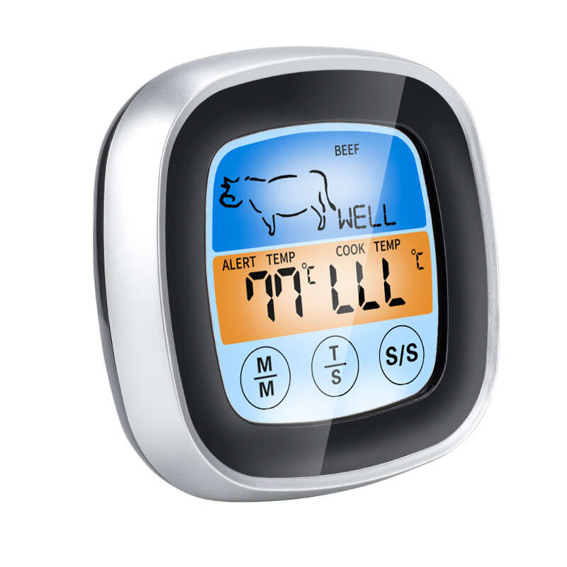 TS-62 Touch Screen BBQ Thermometer Digital Kitchen Meat Probe with LCD Display 8 Cook Mode Countdown