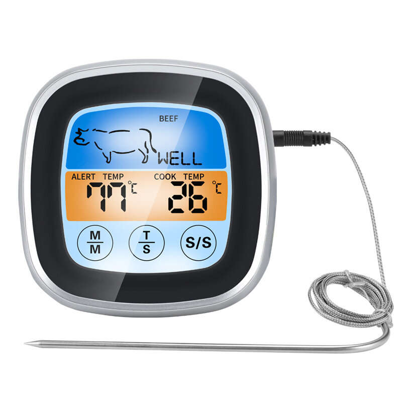 TS-62 Touch Screen BBQ Thermometer Digital Kitchen Meat Probe with LCD Display 8 Cook Mode Countdown