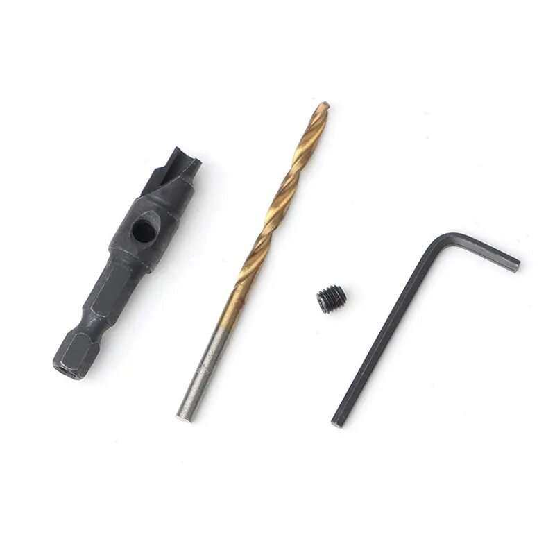 5PCS Countersink Drill Bit Set +1PC Wrench Wood Tools Carpentry Woodworking Drill Bit Pilot Holes He